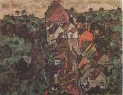 Egon Schiele Krumau Landscape (Town and River) (mk09) oil painting on canvas